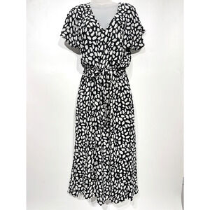 Sienna Sky Animal Print Blouson Maxi Dress Sz S Black White Beachy Resort Office